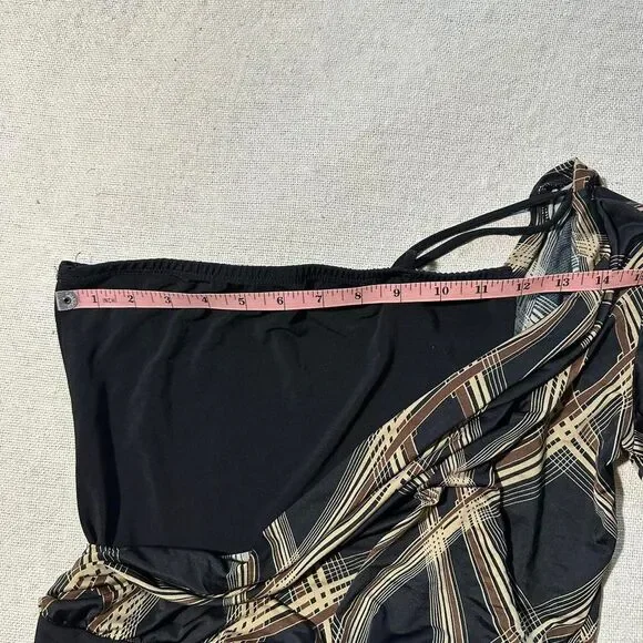 Rave Women's Small Black/Brown Abstract One Shoulder Top with Flared Sleeve - Picture 4 of 7